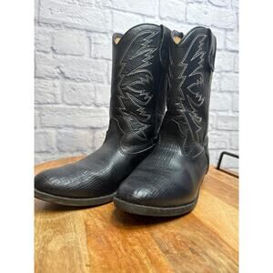 SmartFit Youth Black Cowboy Boots Skid Resistant SZ 5.5 White Stitching EUC